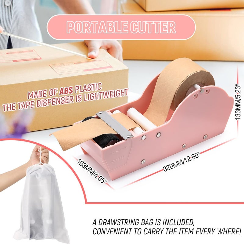 Frifreego Water-Activated Tape Dispenser, Manual Kraft Gum Tape Dispenser, Width Adjustable 1.18-3.15", Light Weight & Portable Packing Tape Dispenser Set, Light Pink - Image 5